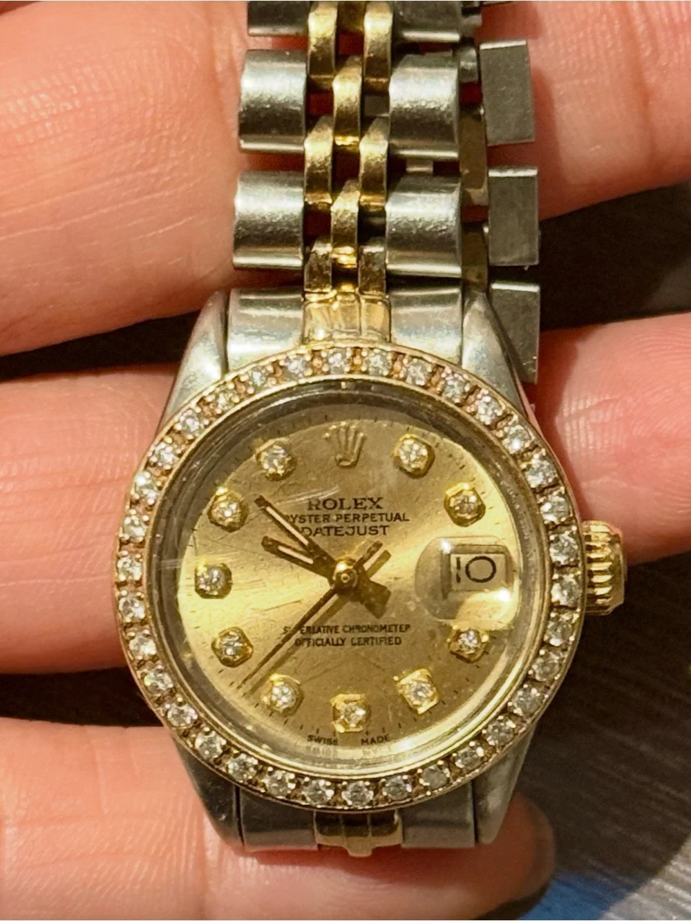 Rolex Two-Tone Gold and Silver Diamond Bezel Datejust Watch